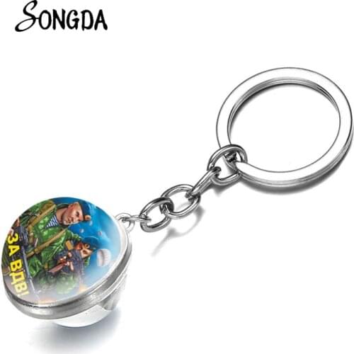 Vintage Russian Airborne® Troops Keychains Double-sided Glass Special Forces USSR Cartoon Men Key Chain Military fans Jewelry
