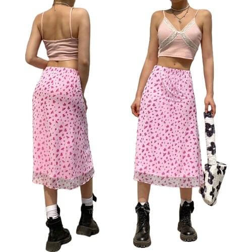 4 Colors Women Elastic High Waist Skirts Floral Print A-Line Swing Midi Skirt Girls Casual Chiffon Skirts Boho Summer Beachwear