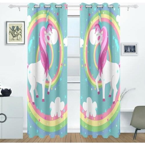 Curtain For Living Room Children Bedroom Cartoon Unicorn Printed Blackout Curtains kids Window Treatment Blinds Curtains