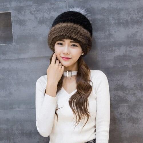 Fur Hats For Women Winter 2021 Real Mink Hat Fox Fur Ball Hat Female Warm Ear Protection Snow Caps Elegant Princess Beanies cap