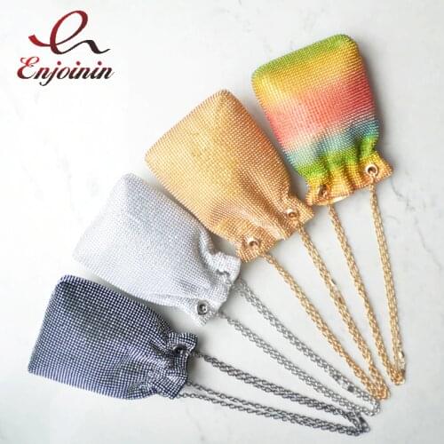 Rainbow Diamond Party Chain Shoulder Bag for Women Luxury Designer Gold Purses and Handbags Female Clutch Bag Mini Bucket Bag