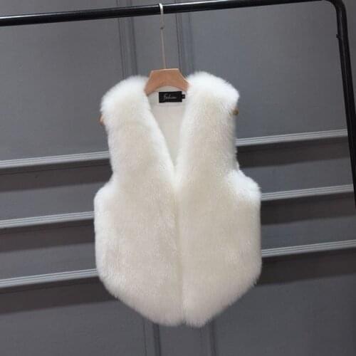 New White Winter Autumn Fox Artificial Fur Grass Vest Womens Fashion Loose Coat Women Vest Sleeveless Cloth Over Top Clothes