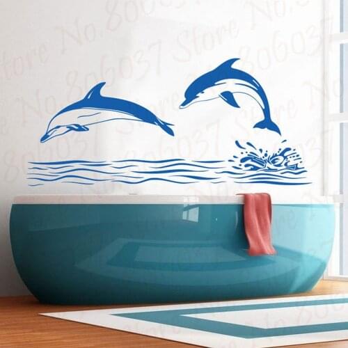 ZOOYOO Dolphin Wall Decal Art Decor Sticker Bathroom Playroom Dolphin Wall Decoration Vinyl Murals Wallpaper WL1537