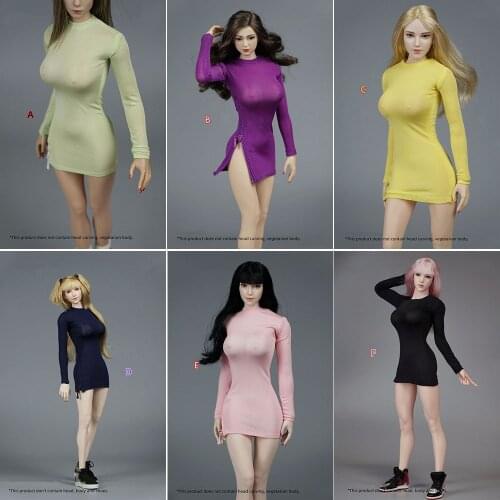1/6 Sexy Female Side High Slit Slim Dress Solid Color Tight Mini Dress Clothes Model Fit 12'' Soldier Action Figure Body