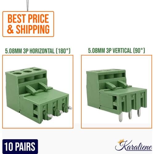 10SETS 2EDG 3 pin screw terminal block connector 5.08MM pitch PLUG + Straight PIN HEADER SOCKET for pcb