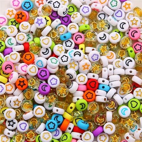 100pcs 7x4mm Mixed Flower Star Moon Heart Beads Round Spacer Acrylic Beads For Diy Jewelry Making Bracelet Earring Supplies