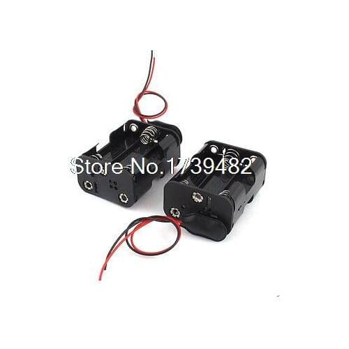 2 Pcs Black Double Side 2-Wire 6 x 1.5V AA Battery Holder Storage Case Box