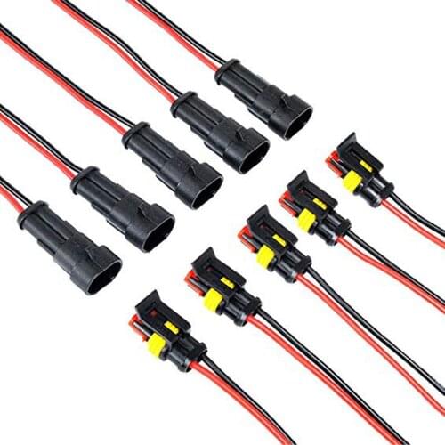 5 Kit 2 Pin Way 16 AWG Waterproof Connector Wire 1.5mm Series Terminal Connector Black