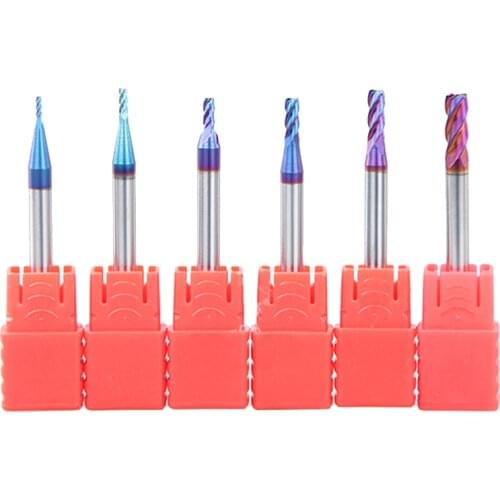 6PCS HRC63 4mm SHK 1,1.5,2.0,2.5,3,4mm CED Naco Coat tungsten solid carbide end mill for CNC milling machine
