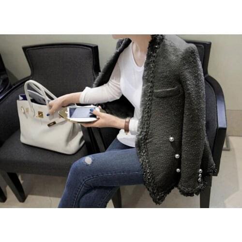 White coat Vintage Woolen jackets Coats Womens Tweed jacket Casaco Feminino Elegant ladies Wool Coat Slim Female Short Jackets
