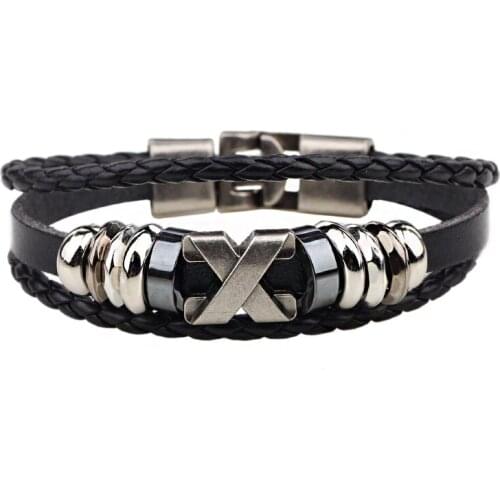 Hot New Fashion Arrival X letter retro Genuine leather bracelet stainless steel fittings Women Men Jewelry As Best Friend Gift