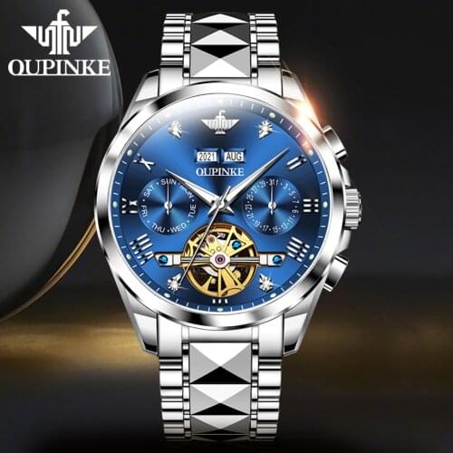 OUPINKE Business Tourbillon Stainless Steel Wristwatch Men Watches Sapphire Glass Automatic mechanical Waterproof Watch 3186