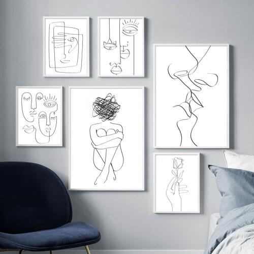 Black White Minimalist Abstract Line Nordic Posters And Prints Wall Art Canvas Painting Wall Pictures For Living Room Home Decor