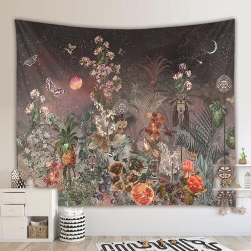Flower plant tapestry wall hanging moon butterfly scenery blanket wall cloth home deocr bohemian wall decoration