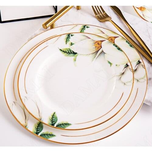 Flowers Decorative Ceramic Plates Nordic Retro Porcelain Dessert Plate Painted Craft Dinner Dishes Hotel Restaurant Serving Tray