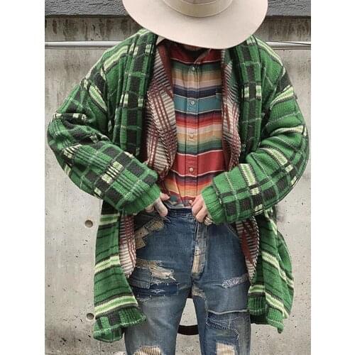 Mexcian Style Cardigan Men Long Sleeve Midi Sweater Coat Plaid Printed Casual Cardigans 2020 New Limited Genuine New Pull Hommr