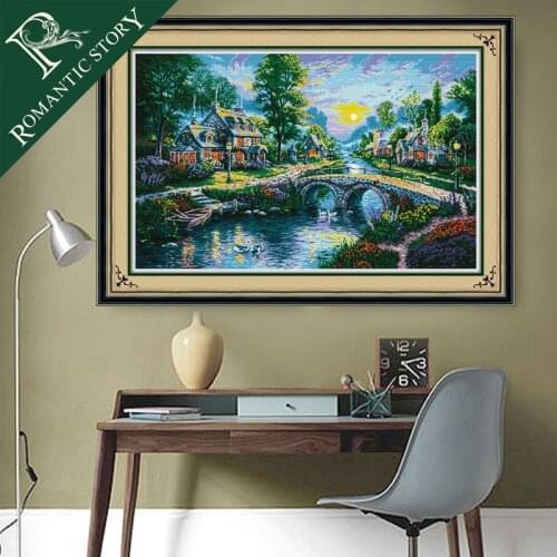 Romantic Story Embroidery Paintings Handmade Needlework DIY Creek Side Homes Counted Cross Stitch Painting Cross-Stitch Kits
