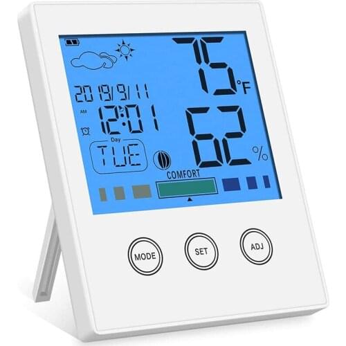 Room Thermometer Hygrometer Digital Temperature and Humidity Monitor Room Moisture Meter Alarm Clock for Home, Office