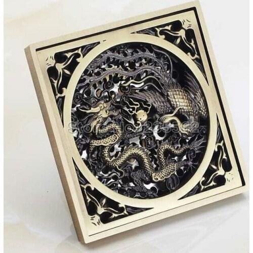 Bathroom Accessory Antique Brass Square Shaped Floor Waste Shower Drain Lhr017