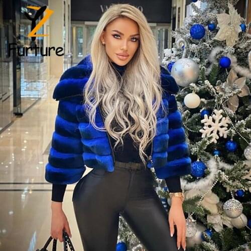 Fashion Winter Rabbit Fur Coat Fur Jacket Rex Rabbit Coat Stripes Big Lapel Collar Rex Rabbit Fur Coat Popular Natural Fur 2021