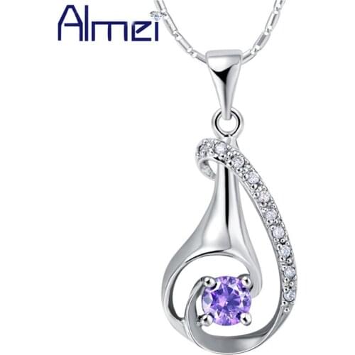 Almei Fashion Necklaces for Women 2016 Decoration Women Chain Fashionable Pendants Purple White Purple Stone Jewellery 2016 N899