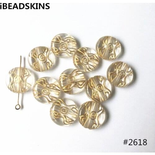 New arrival! 20mm 280pcs/lot clear with gold stripe Round flat shape Acrylic beads #2618 (Design as shown)
