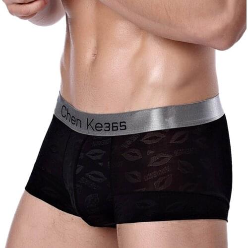 Wholesale New Ice Silk Hollow Boxer Briefs Mens Underwear Penis Gay Mens Short Shorts Calzoncillos