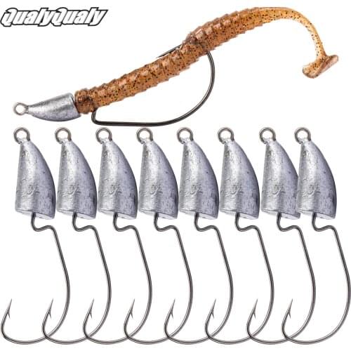 10pcs 5g 7g 10g 14g Offset Worm Hooks Stainless Steel Bullet Jig Head Fishing Hooks Barbed Weedless Lead Head Fishhook