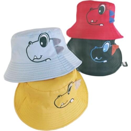 Doitbest Summer boys girls Bucket Hats Sunscreen sun cap folding Cartoon Dinosaurs double-sided Spring kids child fisherman hat