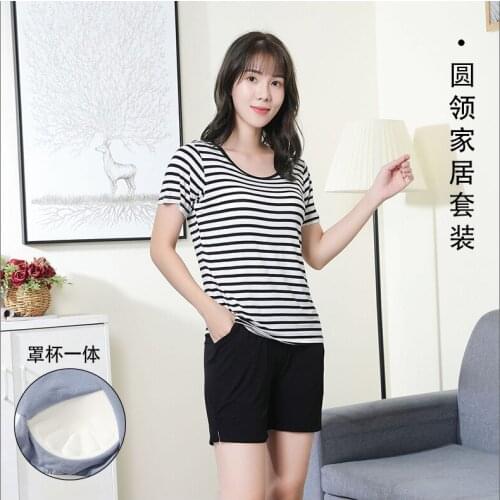 Pajamas womens fashion casual cups one half-sleeved home service short-sleeved shorts home service suit loose shorts
