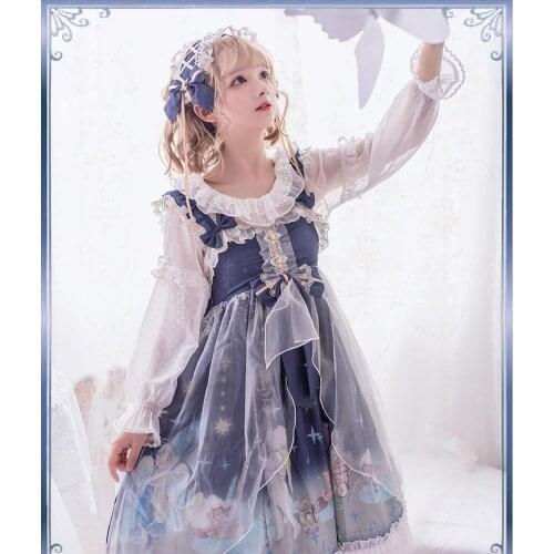 Princess daily tea party sweet lolita dress vintage lace bowknot cute printing high waist victorian dress kawaii girl loli cos