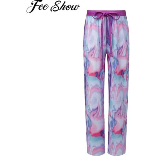 Kids Girls Casual Loose Trousers Silky Tie-Dye Elastic Waistband Wide Leg Pants Girls Pajamas Pants Sleepwear Children Clothing