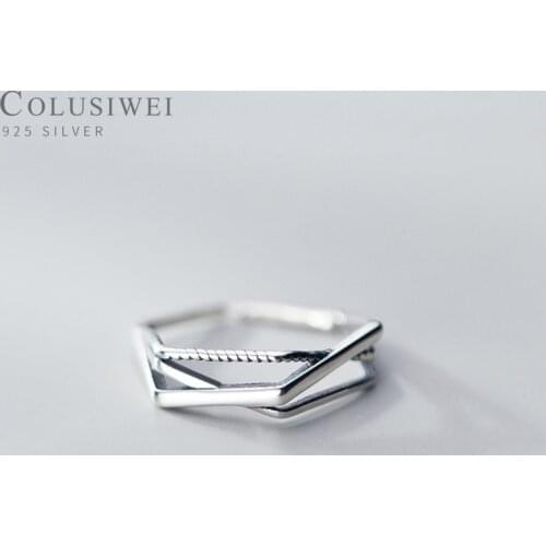 COLUSIWEI Simple Silver Ring for Women Vintage Genuine 925 Serling Silver Geometric Free Size Rings Fine Jewelry Accessories