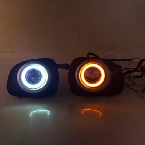 Osmrk fog lamp driving light assembly for Mitsubishi pajero montero cob angel eye led daytime running lights turn signal