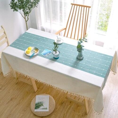 Christmas Dining Kitchen Table Cover 100% Cotton Linen Striped Style Coffee Tea Tablecloths For Restaurant Party