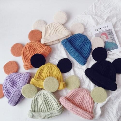 Children Beanies Cute knitted hat big ear autumn and winter girl baby earmuffs warm wool hedging baby hat lace lace Beanies hat