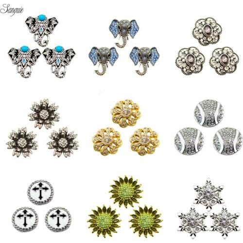 Elephant Metal snap Enamel flower Snap Button rhinestone For 18mm Ginger Snaps Button Bracelet Necklace pendant Jewelry