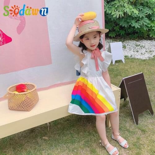 Sodawn Summer New Sleeveless Cute Girl Dress Toddler Kid Princess Party Dress Print Back Bow Baby Kids Clothes