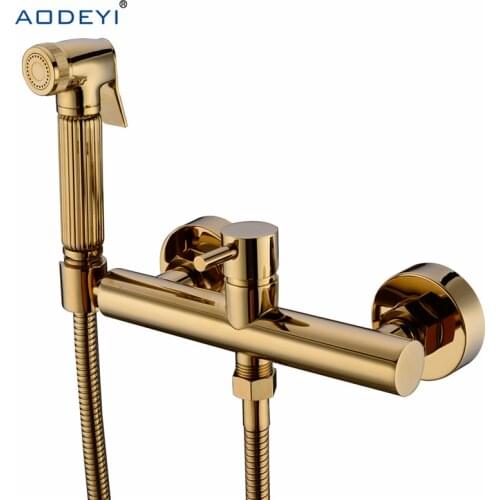 Solid Brass Toilet Handheld Bidet Spray Shower Sprayer Set With Hot and Cold Mixer Valve Chrome & Gold