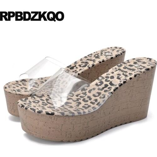 Glass High Heel Plain Sandals Flatforms Slides Transparent Designer Brand Luxury Women Shoes Slippers 2021 Platform Wedge Clear