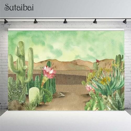 Tropical Desert Cactus Photography Background Mexican Watercolor Flower Floral Backdrop Newborn Child Portrait Decoration Studio