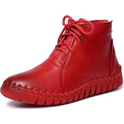 2020 New Spring Handmade Lace-up Full Genuine Leather Boots Women Ankle Boots Soft Comfort Women Boots Casual Shoes Flat Boots