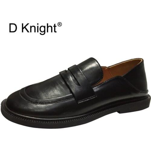 2021 Spring New Korean Ladies Flats Loafers Retro Small Leather Shoes Womens One-Step Flat-Soled Single Oxfords Shoes For Woman