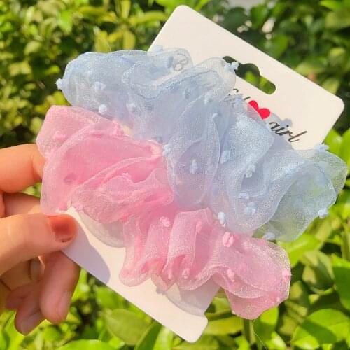 2pcs/lot Women Chiffon Scrunchie For Girls Plaid Elastic Hair Bands Organza Headband Ponytail Holder Headwear Hair Accessories
