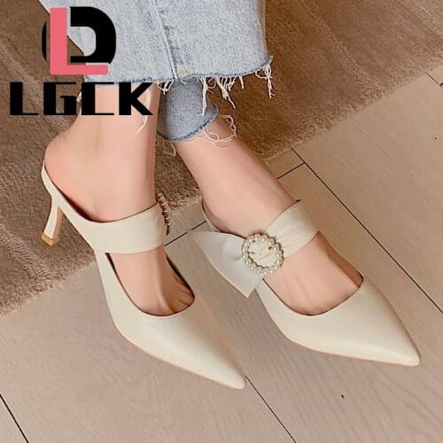 2021 Fashion Pointed Toe Belt Buckle High Heels Shoes Women Slippers Luxury Designer Ladies Street Beach Sandals Slides Shoes