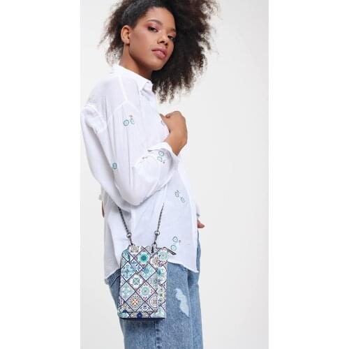 Womens Blue Tile Pattern PHONE Bag