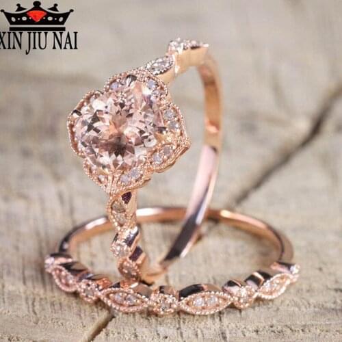Two Charming Jewelry Rose Gold Ring Set Entry Banquet Wedding Ring Female High Quality Zircon CZ Party Accessories Gift