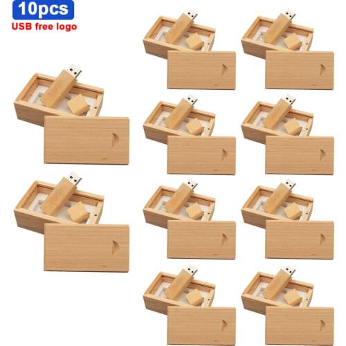 10 PCS free LOGO) wooden usb + box usb flash drive pendrive 4gb 8gb 16gb 32gb 64gb memory stick photography gifts