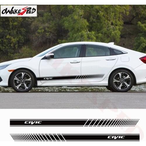 2PCS Car Side Stripes Skirts Graphics Vinyl Decal For-Honda Civic-Sport Styling Auto Body Door Decor Sticker External Decals