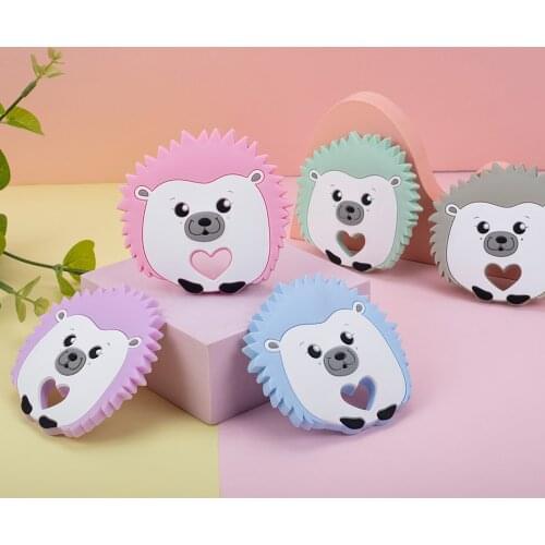 Sunrony 5pcs Hedgehog Silicone Teether Animal Cartoon Baby teething Necklace Chew Charms Baby Products Toddler Toys